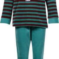 Woody Jongens-Heren pyjama, groen-bordeaux gestree