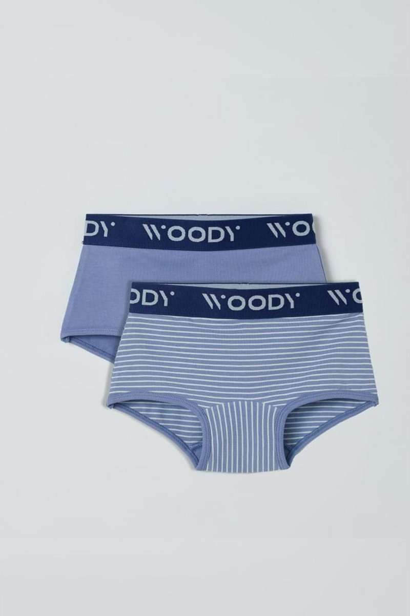 Woody Meisjes short, duopack blauw + blauw gebroken wit