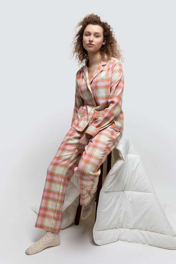 Lords x Lilies Dames Pyjama, ecru-roos-kaki ruit