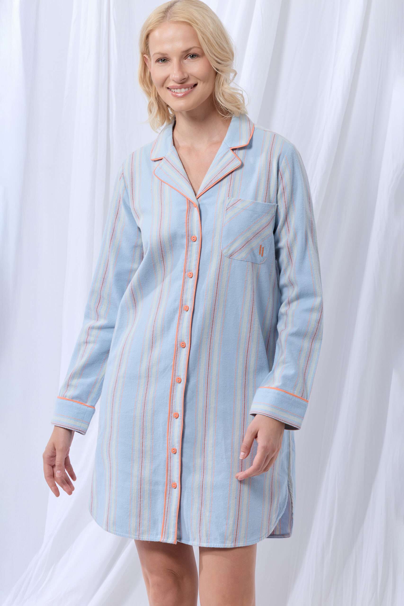 Lords x Lilies Slaapkleedje, flanel streep lichtblauw