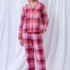 Lords x Lilies Dames Pyjama, flanel ruit framboos