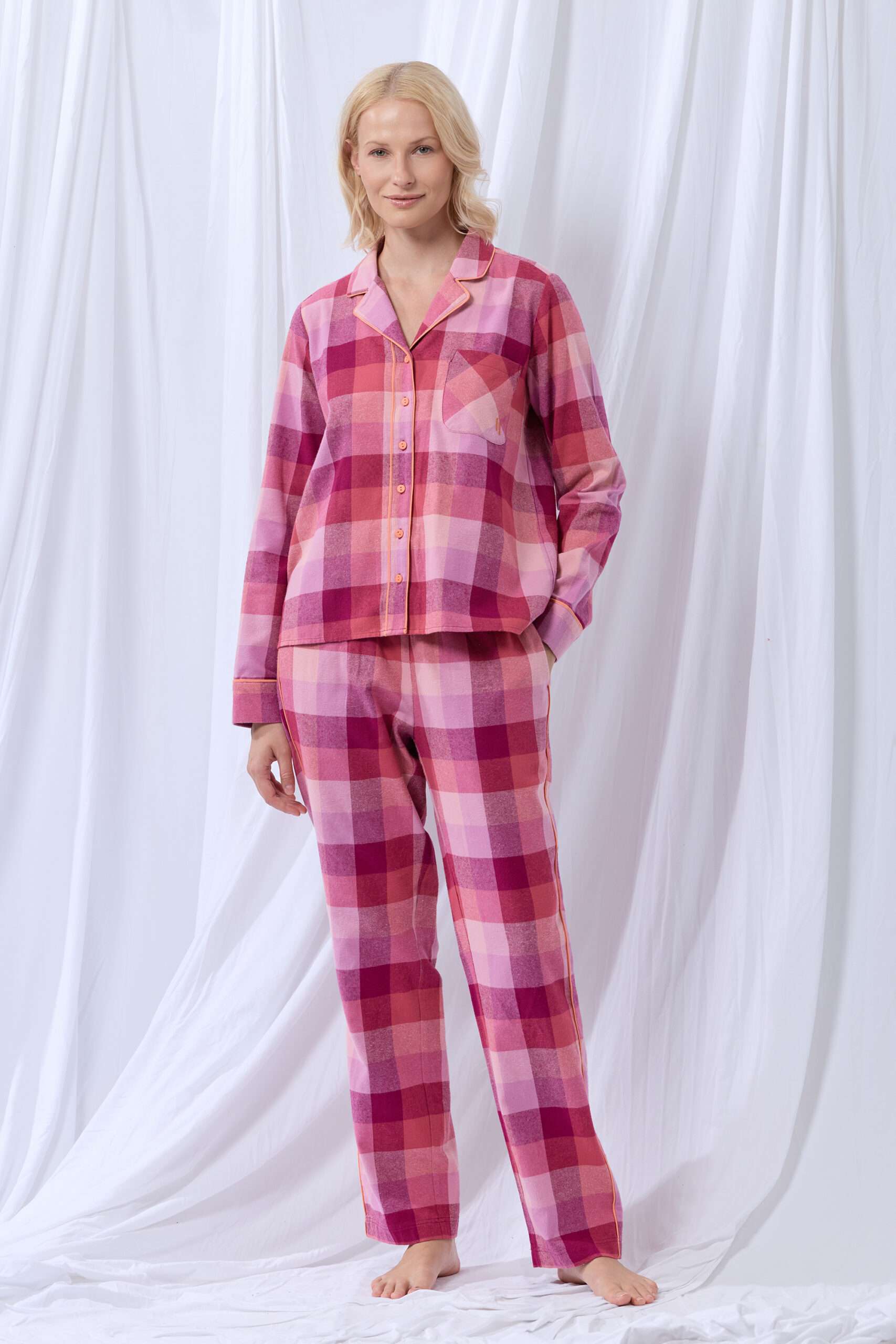 Lords x Lilies Dames Pyjama, flanel ruit framboos