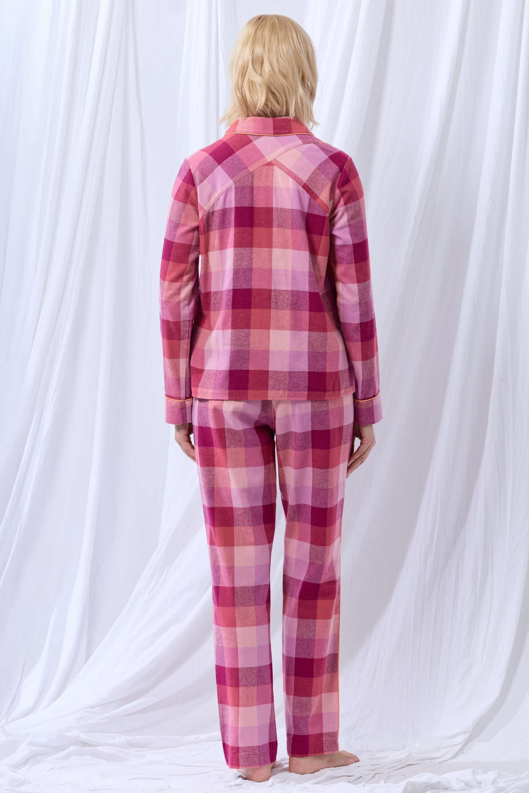 Lords x Lilies Dames Pyjama, flanel ruit framboos