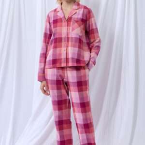 Lords x Lilies Dames Pyjama, flanel ruit framboos