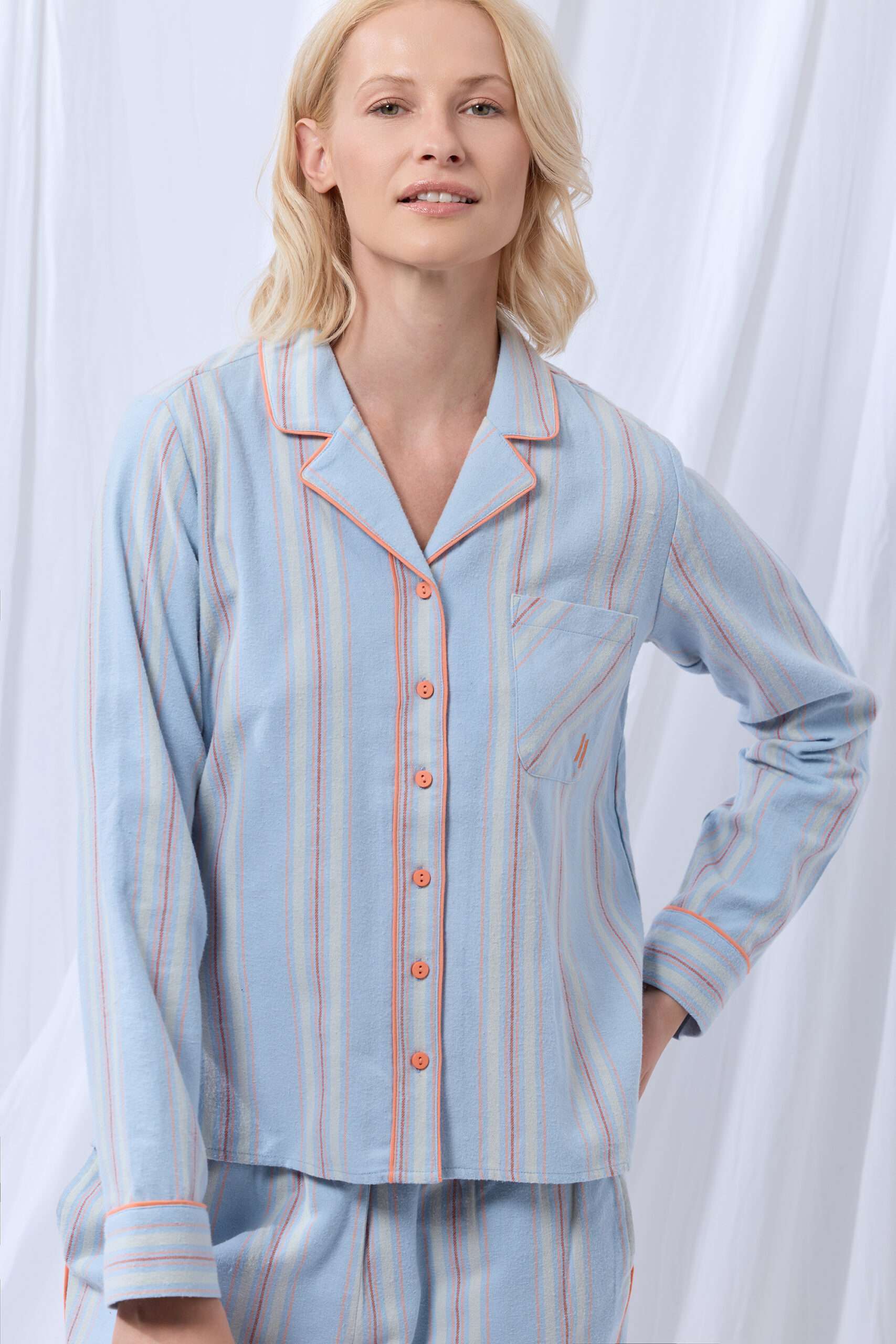 Lords x Lilies Dames Pyjama, flanel streep lichtbl