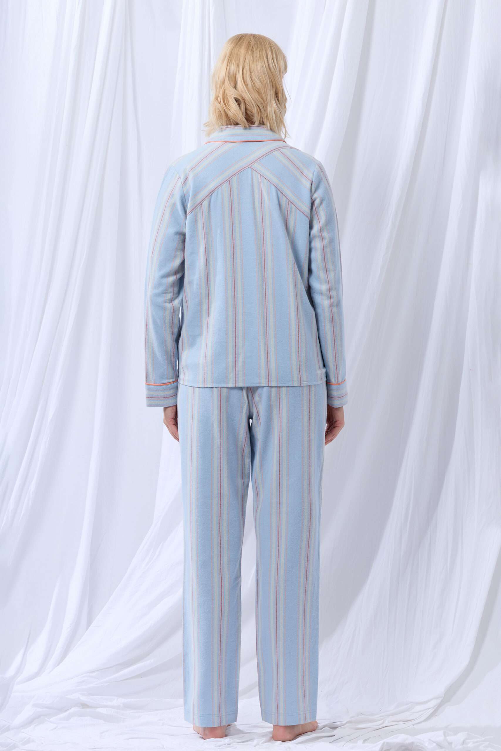 Lords x Lilies Dames Pyjama, flanel streep lichtbl