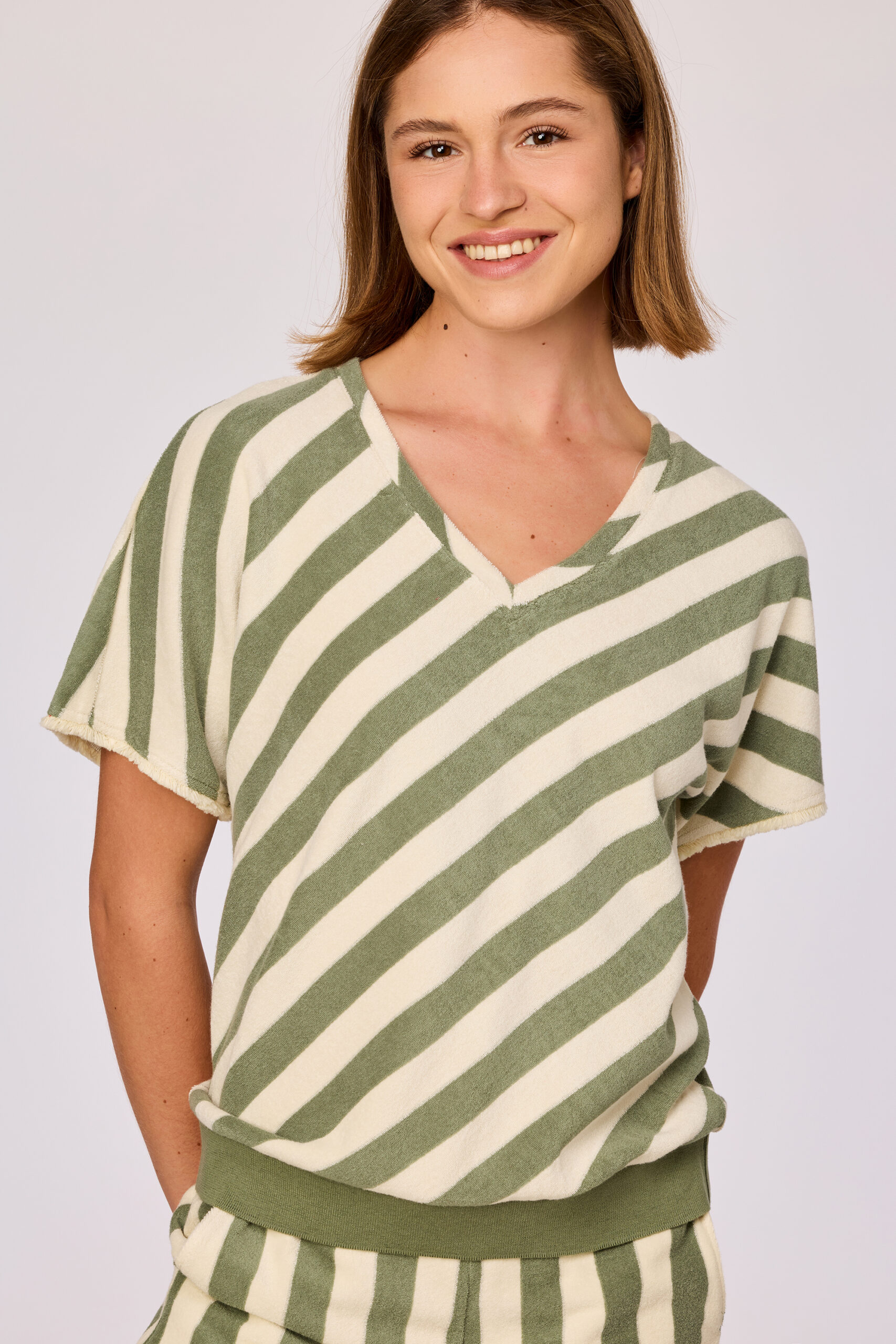 Woody set van T-shirt en shorts Dames, streep groen